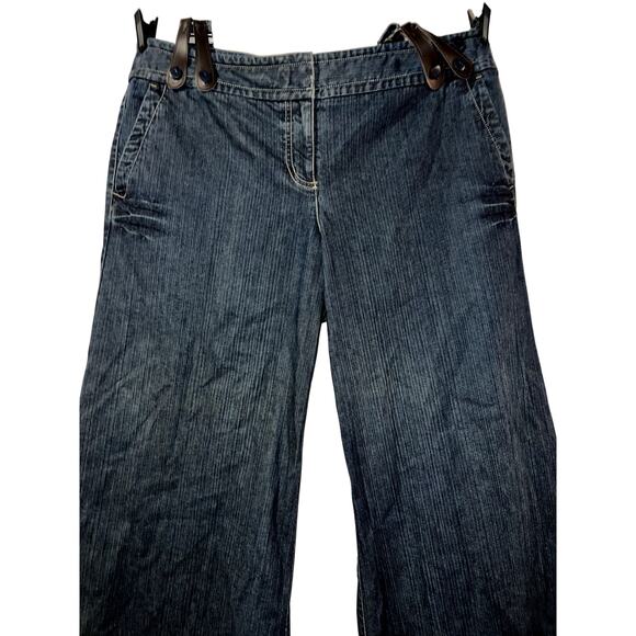 Ann Taylor LOFT Jeans Women's Sz 16 Blue Y2K Full Leg Wide Denim Suspender Jean - Picture 2 of 16